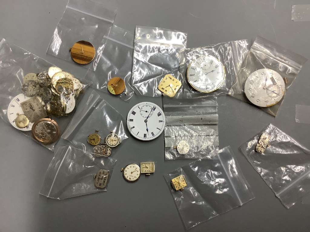 A small quantity of wrist and pocket watch movements including Waltham & Longines.